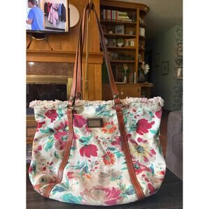 Patricia Nash Flower Canvas Leather Shoulder Tote